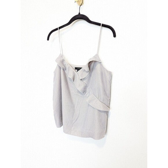 J CREW Velvet Tank Top Womens Size 8P Gray Going Out Cami Ruffle Sleeveless - Picture 2 of 9